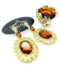 Conjunto Anel E Brincos Citrino Madeira Cravejado Zirconias Champagne Banho Ouro 18k 4065 4066 Conjunto Anel E Brincos Citrino Madeira Cravejado Zirconias Champagne Banho Ouro 18k 4065 4066
