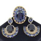 Conjunto Anel E Brincos Cristais Água Marinha Safira Cravejado Zirconias Banho Ouro 18k 3716 3717 Conjunto Anel E Brincos Cristais Água Marinha Safira Cravejado Zirconias Banho Ouro 18k 3716 3717