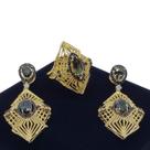 Conjunto Anel E Brincos Cristais Fumée e Microzirconias Negras Banho Ouro 18k 3781 3782