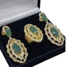 Conjunto Anel e Brincos Cristais Jade Navete Cravejado Zirconias Banho Ouro 18k 3864 3865