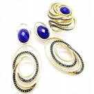 Conjunto Anel e Brincos Galáxia Cravejado Microzirconias Negras Banho Ouro 18k 853 854