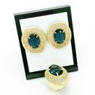 Conjunto Anel E Brincos London Blue Cravejado De Zirconias Banho Ouro 18k 796 1116
