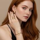 Conjunto Anel Pulseira Bracelete Brinco Gota Ajustável Aço Inox