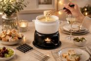 Conjunto Aparelho De Fondue Cerâmica Queijo Chocolate 11 Peças Panela Cumbuca Porcelana Serviço Kit