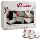 Conjunto Aparelho Jantar 16Pçs Porcelana Decorada Copo Prato COR:Vermelho Conjunto Aparelho Jantar 16Pçs Porcelana Decorada Copo Prato COR:Vermelho