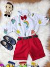 Conjunto Aquarela com Short Gravatinha e Camisa - Tamanho P, M, G Conjunto Aquarela com Short Gravatinha e Camisa - Tamanho P, M, G