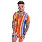 Conjunto Arco Iris Listrado Camisa + Short Pride Bandeira Lgbt