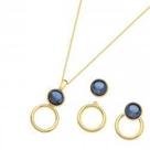 Conjunto argola frontal pedra sodalita perolizada