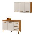 Conjunto Armário Aéreo 3 Portas e Balcão com Tampo 2 Portas 3 Gavetas