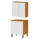 Conjunto Armário Aéreo E Balcão 100% Mdf 2 Portas 70cm Luna Cinamomo/branco