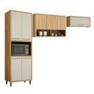 Conjunto Armário de Cozinha com Armário Paneleiro 4 Portas com Nicho e 2 Armários Aéreo Torino