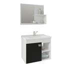 Conjunto Armário Para Banheiro 100% MDF Bia Com Espelheira E Pia Mgm Móveis Branco/Preto