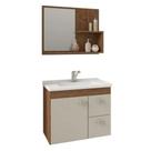 Conjunto Armário Para Banheiro 100% MDF Isa Com Espelheira E Pia Mgm Móveis Amêndoa/Off White