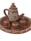 Conjunto artesanal (barro): chaleira, xícaras (5), bandeja
