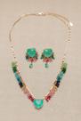Conjunto Artesanal Colar e Brinco Com pedras Fusion e Zircônia Colorida C/pedrinha Zirconia