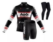 Conjunto Audi Ciclismo Camisa Manga Longa Bermuda Gel Silicone Pernito Mtb