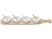 Conjunto Bandeja de Bambu com 4 Molheiras e 4 Colheres