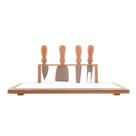 Conjunto Bandeja de Bambu e Cerâmica com 4 pçs para Queijo de Aço Inox com Cabo de Bambu 33x26,5cm 7147 - Lyor