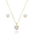 Conjunto Banhado a Ouro 18k Brinco e Colar Pedras Zircônia Conjunto Banhado a Ouro 18k Brinco e Colar Pedras Zircônia