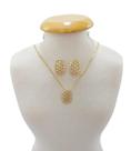 Conjunto Banhado a Ouro Brinco, Corrente e Pingente Oval Com Zircônia Bijou Art