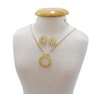 Conjunto Banhado a Ouro Brinco, Corrente e Pingente Redondo Com Zircônia Bijou Art