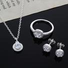 Conjunto banhado a prata com zirconias ponto de luz cravejado colar brincos e anel ajustável