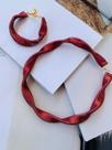 Conjunto banhado cherry cereja vermelho tendencia inverno colar e pulseira trançado Choker
