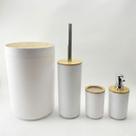 Conjunto Banheiro 4 Peças Bambu Completo Com Tampa Lixeira Porta Escova Sabonete Copo Kit Fosco Lavabo