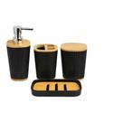 Conjunto Banheiro 4 Peças Preto Com Bambu Design Moderno E Elegante