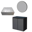 Conjunto Banheiro Aço Umbu 60 Preto Com Cuba Prisma e Espelho Luna Cozimax