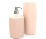 Conjunto Banheiro Dispenser Sabonete Líquido Porta Escova De Dente Pia Rosa - 1099.1 Utility