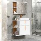 Conjunto Banheiro Espelheira e Armario Argos com Cuba cor Branco / Nature - Comprar Móveis em Casa