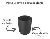 Conjunto Banheiro Osaka Cerâmica Dispenser Escova Bambu