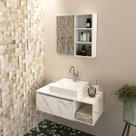 Conjunto Banheiro Suspenso Mármore Branco com Cuba e Espelheira Branco Tecno Mobili
