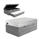 Conjunto Base Box Baú Solteiro Prince com Cama Auxiliar e Colchão Hellen Confort D33 88x188x75