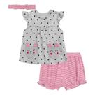 Conjunto Bata de Bolinha e Shorts Listrado com Faixa