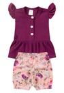 Conjunto Bata Shorts Verão Canelado Bebê - Beringela - Ame Kids Conjunto Bata Shorts Verão Canelado Bebê - Beringela - Ame Kids