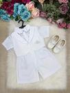 Conjunto batismo infantil Miss Cherry Meninos Bebe Felipe Shorts Branco