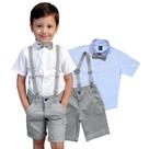 Conjunto Batizado Manga Curta Bermuda Cinza