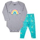 Conjunto Bebe Arco Íris, Cinza/Azul, 0 a 3 Meses, Gaga Baby