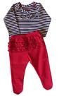 Conjunto Bebê Body e Calça Culote Bebê Menina Cotton Listrado e Suedine Ano Zero