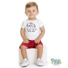 Conjunto Bebê Body em Cotton e Bermuda em Moletinho Estampa Branco/Vermelho - Kyly