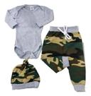 Conjunto Bebe Camuflado Bodye Touca Calça Tamanho P