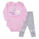 Conjunto Bebe Coelho, Manga Longa, Rosa/Mescla Claro, 6 a 9 Meses, Gaga Baby