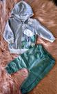 Conjunto bebê de moletom com Zíper e capuz calça saruel com estampa de hipopotamo olho divertido