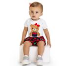 Conjunto Bebê Feminino Body Cotton + Short Cotton Branco Ursa Kyly
