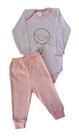 Conjunto Bebê Feminino Body ML + Calça em Malha Canelada Mimoso Baby