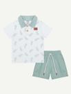Conjunto Bebê Infantil Camisa Polo Folhas E Bermuda Verde Divertto