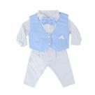 Conjunto Bebê Masculino Flores Batizado Branco e Azul