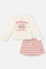 Conjunto Bebê Menina Blusa Ursinho E Short-Saia Bege Mundo Cinti